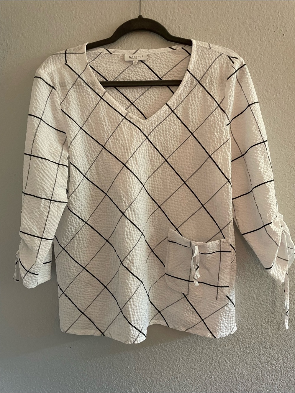 Habitat White Tunic with Black Grid Stripes